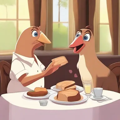 In the romantic dinner scene, the main characters enjoy a scrumptious meal of capon and toast to their love for each other.