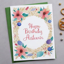 A vibrant birthday greeting card with festive decorations involved, having 'Happy Birthday Haseena' inscribed in elegant calligraphy.