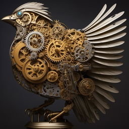 An extremely detailed mechanical bird styled in the aesthetic of mid-journey, highlighting the intricate gears and clockwork mechanisms.