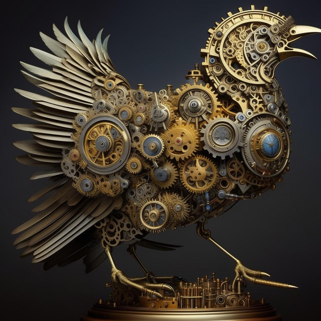 An extremely detailed mechanical bird styled in the aesthetic of mid-journey, highlighting the intricate gears and clockwork mechanisms.