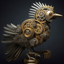 An extremely detailed mechanical bird styled in the aesthetic of mid-journey, highlighting the intricate gears and clockwork mechanisms.