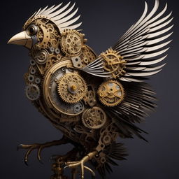 An extremely detailed mechanical bird styled in the aesthetic of mid-journey, highlighting the intricate gears and clockwork mechanisms.