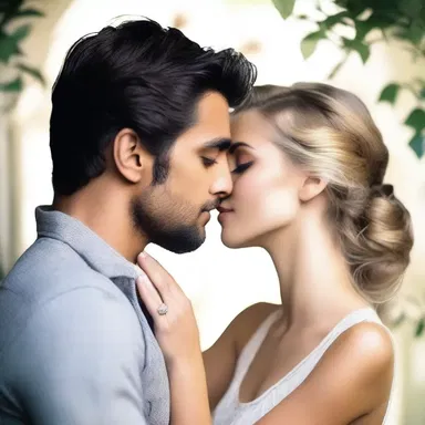 As they leaned in for a kiss, he gently caressed her cheek with his soft, tender kisser.