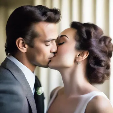 As they leaned in for a kiss, he gently caressed her cheek with his soft, tender kisser.
