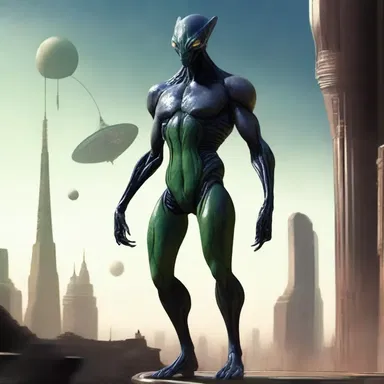The alien race had a tall and majestic appearance, with their grandiloquent attire and towering height.