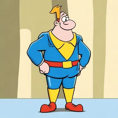 The character in the cartoon always wore a tall size costume.