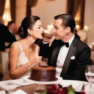 During their romantic dinner, the couple enjoyed feeding each other small bites of decadent chocolate cake.