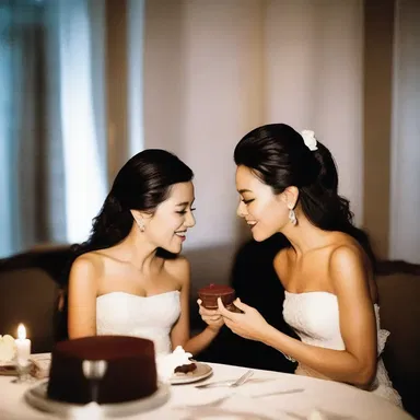 During their romantic dinner, the couple enjoyed feeding each other small bites of decadent chocolate cake.