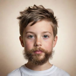 A young boy with a quirky and detailed fake beard drawn in a playful and innocent setting