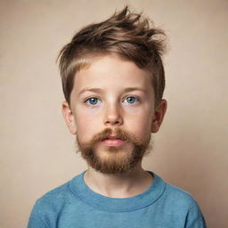 A young boy with a quirky and detailed fake beard drawn in a playful and innocent setting