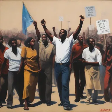 The painting depicted a powerful scene of a group of people protesting against being dispossessed, conveying a strong message about social injustice.