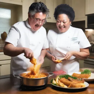 As a surprise for their anniversary, he decided to deep-fry a gourmet dinner for his partner.