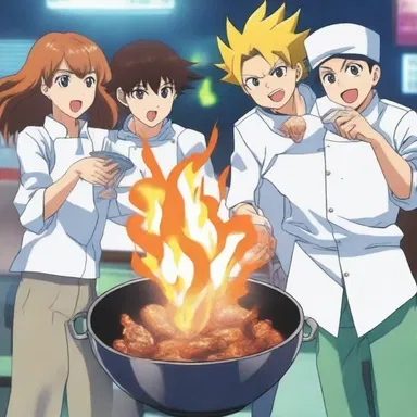 In the anime series, the characters have a special technique where they deep-fry their enemies using their magical powers.