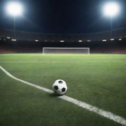 A realistic, detailed image of a football in action on a well maintained grass field under bright stadium lights