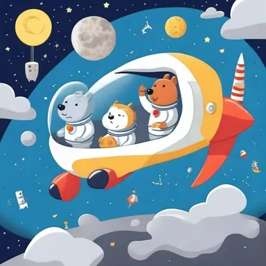 The cartoon depicted a group of astronautical animals traveling to the moon in a rocket-shaped spaceship.