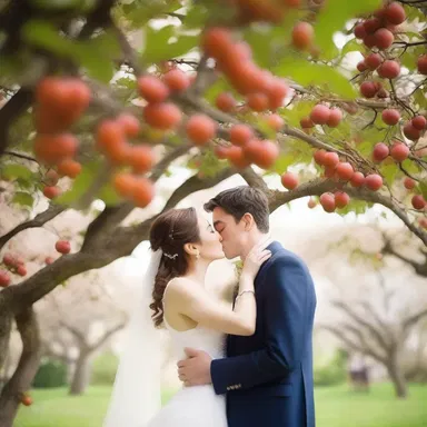 The couple shared their first kiss beneath the blooming medlar tree, a moment they would always cherish.