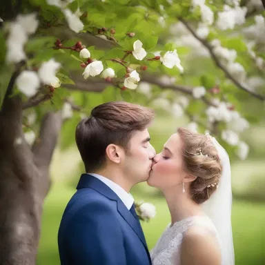 The couple shared their first kiss beneath the blooming medlar tree, a moment they would always cherish.