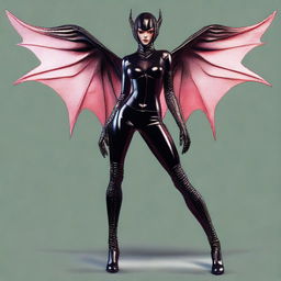 A digital art of a succubus in a sleek leather suit, adorned with black boots
