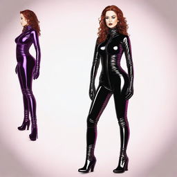 A high-quality digital art of Sydney Sweeny, the actress, in a form-fitting catsuit and stylish black boots