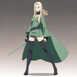 An anime-style digital artwork showcasing Tsunade from Naruto, wearing thigh-high boots