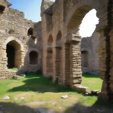The ruined castle still bears the marks of depredation, with broken walls and looted interiors.