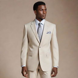 A stylish high fashion suit with exquisite detail and sophistication, perfectly tailored on an invisible model.