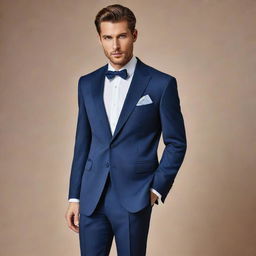 A stylish high fashion suit with exquisite detail and sophistication, perfectly tailored on an invisible model.