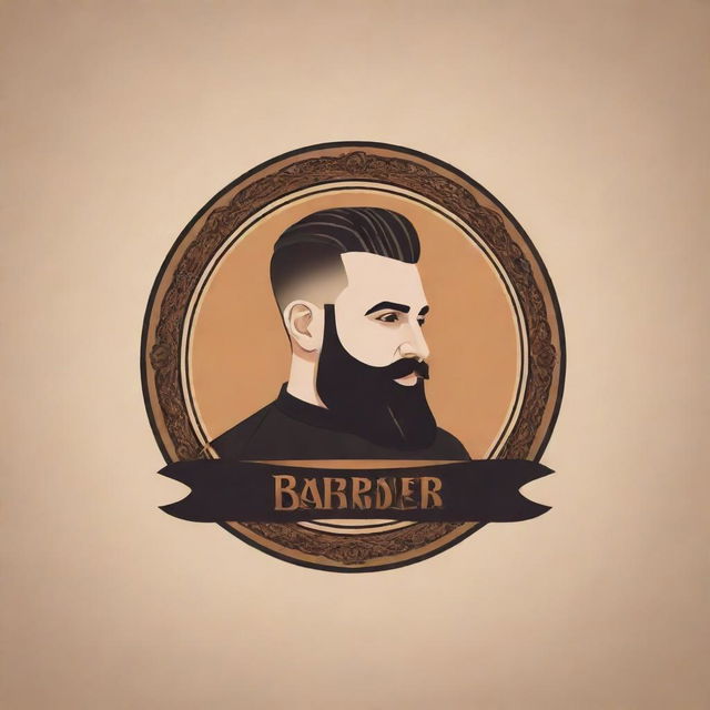 Design a unique logo for 'Zafar Barber' using Arabic script, with an amalgamation of traditional barbershop elements and Arabic aesthetics. Opt for a harmonious blend of color and style.