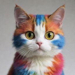 Generate a cat with unique, colorful fur patterns and markings