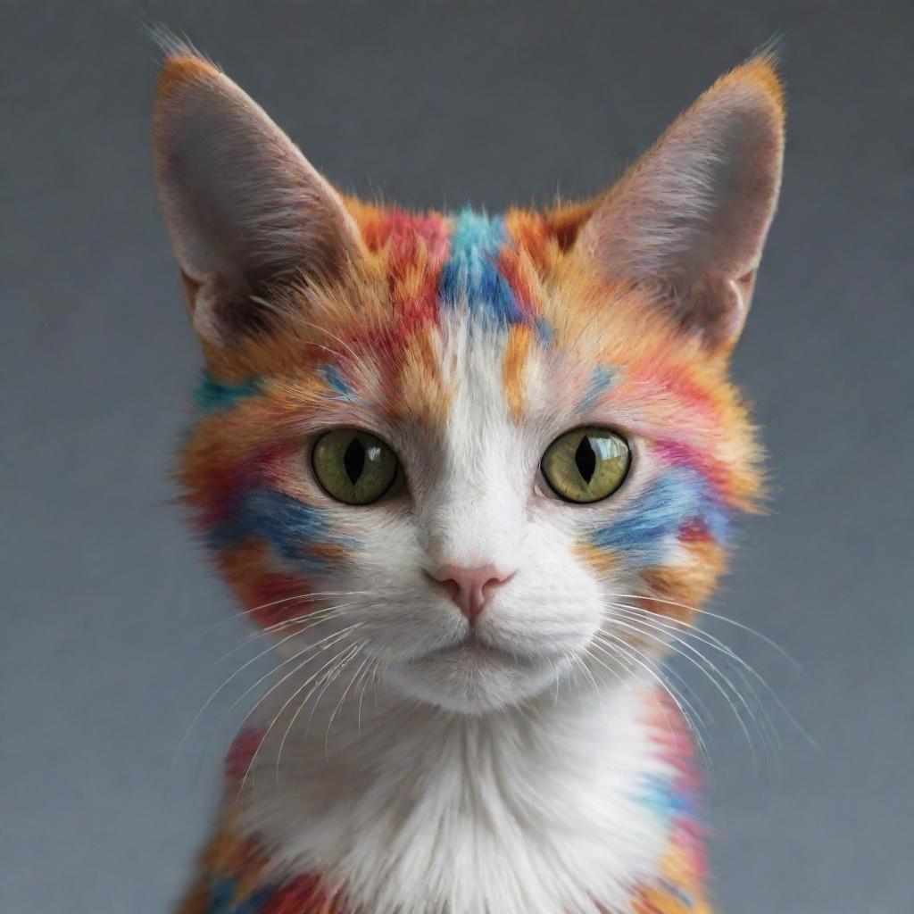 Generate a cat with unique, colorful fur patterns and markings