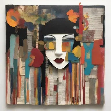 The artist incorporated fringed elements in her mixed media collage.