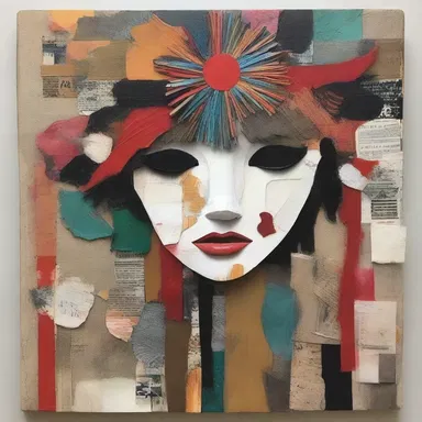 The artist incorporated fringed elements in her mixed media collage.