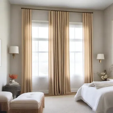 The fringed curtains created a soft and romantic ambiance in the bedroom.