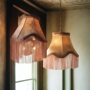 The Victorian house was adorned with fringed lampshades and wallpaper trim.