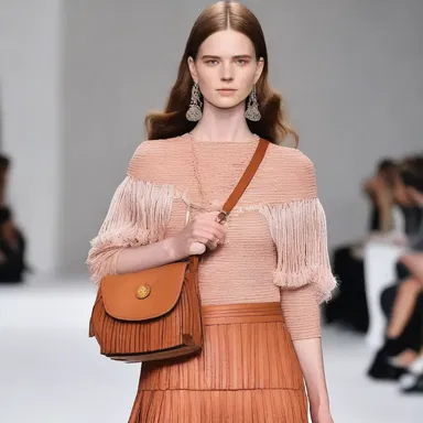 The fashion designer showcased a collection of fringed handbags that added a playful and stylish element to the outfit.