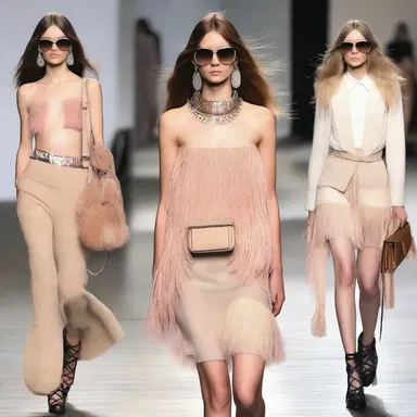 The fashion designer showcased a collection of fringed handbags that added a playful and stylish element to the outfit.