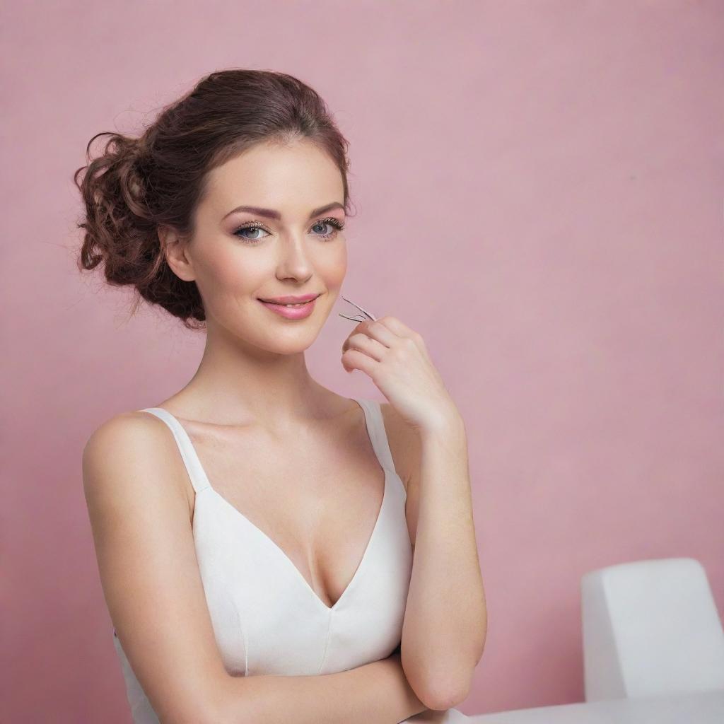 Create an appealing image showcasing a package deal for a salon. Include a list of the services in the package, the package price, and enhance it with elegant accessories related to salon services.