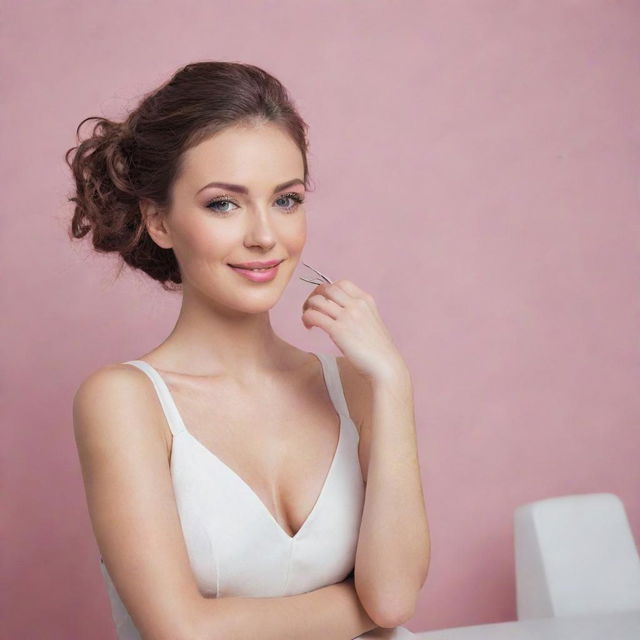 Create an appealing image showcasing a package deal for a salon. Include a list of the services in the package, the package price, and enhance it with elegant accessories related to salon services.