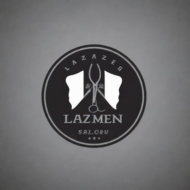 Create a cool and masculine logo for 'Lazz Men's Salon'. Include barber-related elements such as a stylized razor or pair of scissors. The color theme should be strong and bold, suitable for a stylish banner.