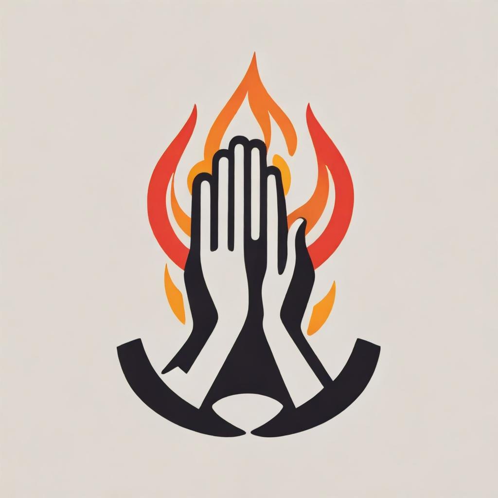 Design a logo featuring hands in prayer position, encapsulated within the flame of a torch. The logo should prominently display the name 'REVIVIL'.