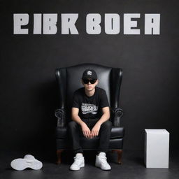 A 3D illusion featuring a boy in a black shirt sitting casually on a wingback chair. He wears sneakers, a black cricket cap, and sunglasses, looking forward. The background is a black wall with the words 'ZULKIFL' in white, large, capital letters. No shadow for the boy.