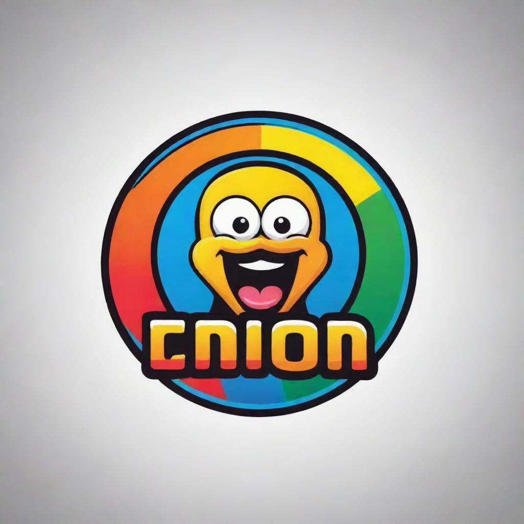 Create a humorous and standout logo incorporating cartoonish elements and vibrant colors