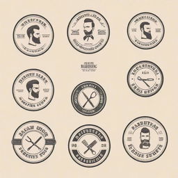 Several unique and creative logos for a men's barber shop, featuring elements of traditional barbering tools and style without any text or name