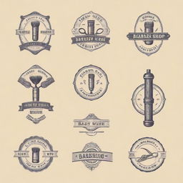 Several unique and creative logos for a men's barber shop, featuring elements of traditional barbering tools and style without any text or name