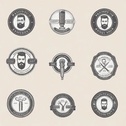 Several unique and creative logos for a men's barber shop, featuring elements of traditional barbering tools and style without any text or name