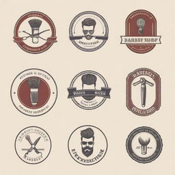 Several unique and creative logos for a men's barber shop, featuring elements of traditional barbering tools and style without any text or name