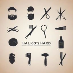 A variety of distinctive and stylish logos for a men's salon, showcasing images of grooming tools, hairdressing icons and masculine aesthetics, without the inclusion of a text or name