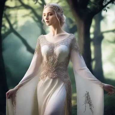 The elven queen in the fantasy novel wore a gown with intricately embroidered dolman sleeves, displaying her regal status.