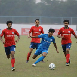 Namdhari FC centered in an action-packed football match scene, with their iconic uniforms vividly displayed.