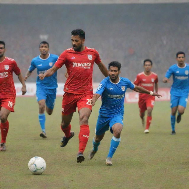 Namdhari FC centered in an action-packed football match scene, with their iconic uniforms vividly displayed.